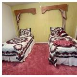 Twin Beds With Bedding, Curtains, Duf