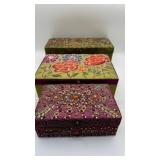 Three Embroidered Jewelry Boxes