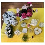 13pc Curated Vintage Porcelain & Faux Floral Decor