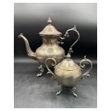 Silver on Copper Coffee Pot & Covered Sugar Bowl