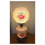 Hand-Painted Glass Hurricane Lamp With Rose