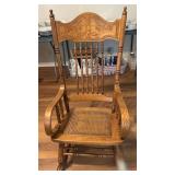 Vintage Wooden Cane Seat Platform Rocking Chair