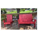 Red Wooden Patio Bench and Chair Set