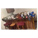 Bar Contents With Kiwanis Mementos and Stools