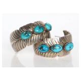 Collectors Sterling Feather Turquoise Hoop Earring