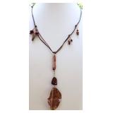 mRm Copper leaf, Garnets and Stick Pearl Necklace