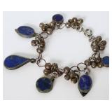 Lapis & Silver Metal Charm Bracelet