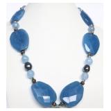 Blue Denim Faceted Quartz & Pearl Necklace