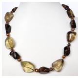 Natural Citrine and Smokey Quartz Necklace