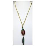 Artisan Handmade Lampwork Glass & Feather Pendant
