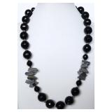 Faceted Onyx and Silver Quartz Necklace