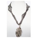 mRm Wire-Wrapped Pendant on Metallic Mesh Necklace