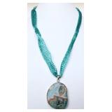 Druzy Agate Pendant on Metal Mesh Ribbon Necklace