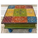 Colorful Hand-Painted Wooden Stool