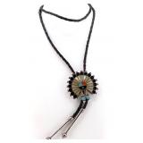 Vtg Zuni 925 Multi-Stone Inlay Sun Face Bolo