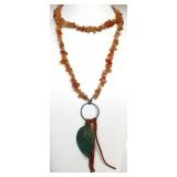Carnelian Chips w/Patina Filagree Leaf Necklace