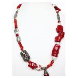 Red BoHo Sari Silk Artisan Multi-Media Necklace