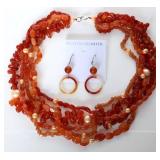 5 Strand Premium Grade Carnelian & Cultured Pearls