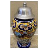 Large Talavera Pottery Vase with Silver Structure