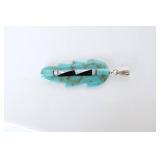 Native American Carved Turquoise Feather w/Inlay