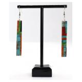 Multi-Stone Mosaic Inlay Bar Earrings