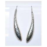 Sterling 3" Curved Hammered Hollow Drop Earrings