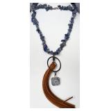 Blue Pendant on Blue Tumbled Chip Necklace
