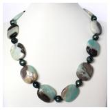 Amazonite & Teal Cultured Pearls Sterling Necklace