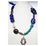 Handcrafted BoHo Blue Gemstone Charm Necklace