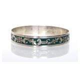 Mid-Century Mexican 925 Turquoise Chip Inlay Cuff
