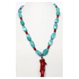 Turquoise and Red Coral Necklace