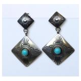 Vtg Native American 925 Turquoise Earrings