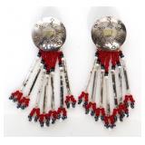 Vintage signed: Sterling Concho Red Fringe Earring