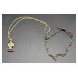 Gold-Tone Fish Pendant/Chain/ Wire Linked Bracelet