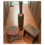 Decorative Vase and Wooden Stools