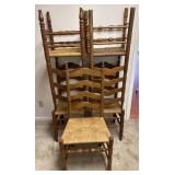 Five Wood Rush Seat Chairs