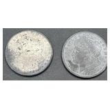 Two Fire-Damaged Morgan Silver Coins 1883 & 1921