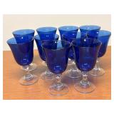 10 Blue Glass Goblets