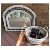 White Wicker Mirror and Basket