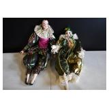 Pair Harlequin Porcelain Clown Dolls