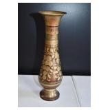 Vtg Etched Brass Bud Vase