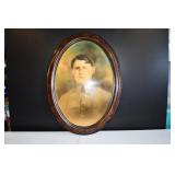 Vtg Convex Wood Frame w/ Military Photo
