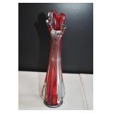 Vtg Red & Clear Glass Swung Vase
