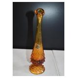Vtg Fenton Amber Glass Hobnail Vase