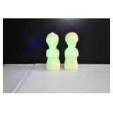 Pair of Fenton Vaseline Glass Praying Figures