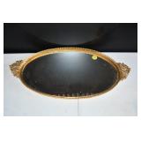 Vtg Brass Mirror Vanity Tray