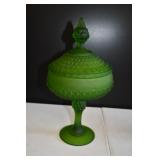 Vtg Indiana Glass Frosted Green Stain Glass Dish