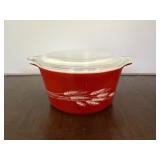 Pyrex Red Wheat Dish W/Lidï¿½7.5x6x3