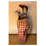 Vtg Golf Clubs with Plaid Bag