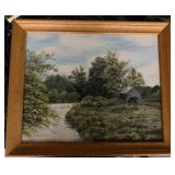 Framed Landscape Oil Painting w/ Barn Scene